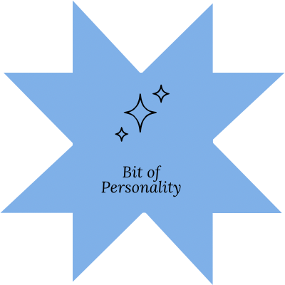 Blue star-shaped object with 'Bit of Personality' text on a white background