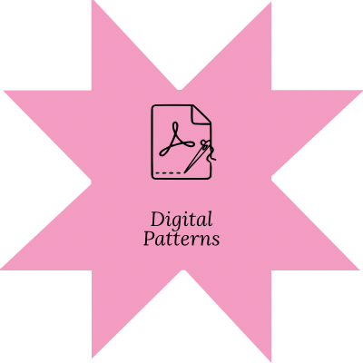 Pink star with a PDF icon and 'Digital Patterns' text on a white background