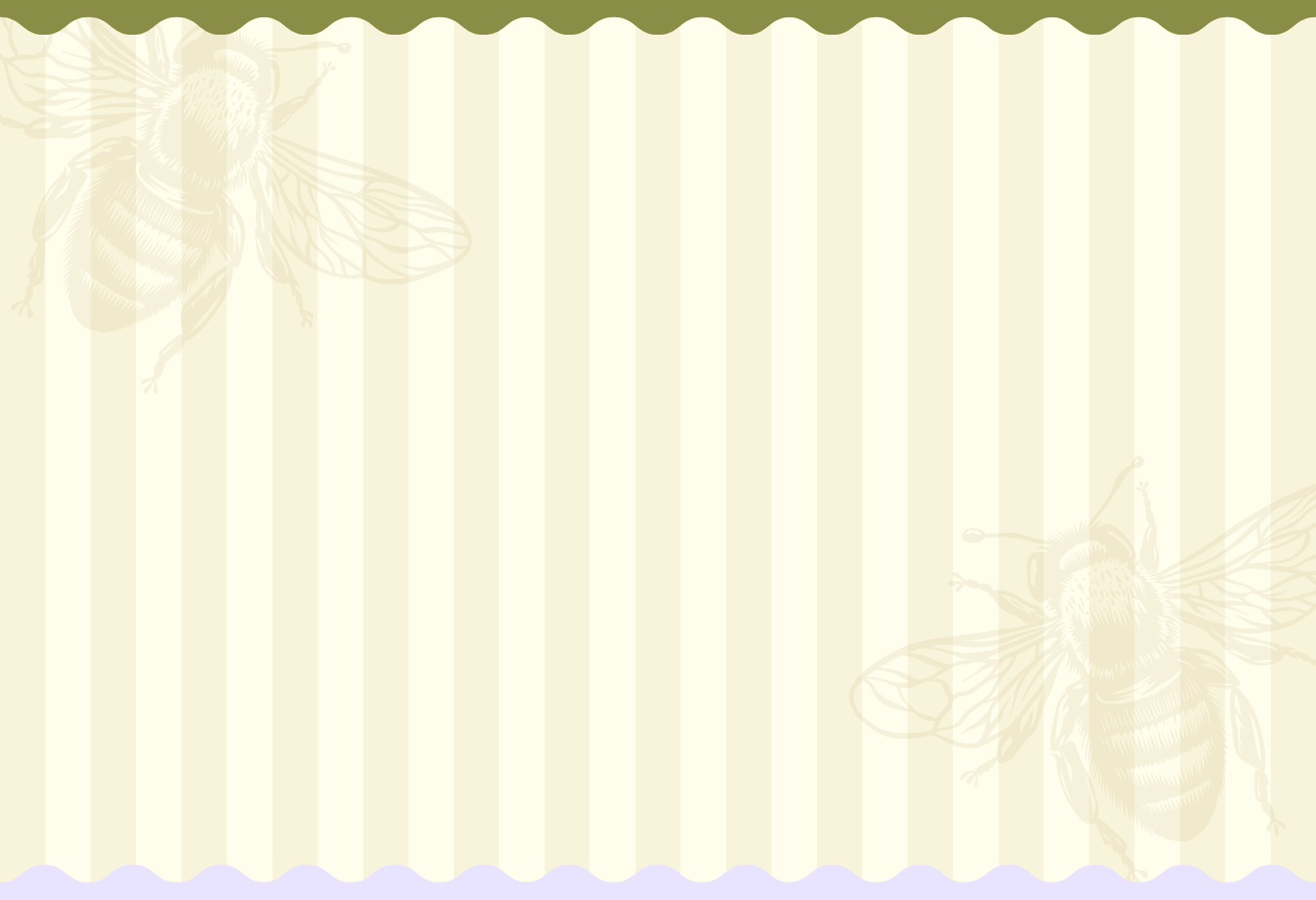 Beige textured paper with decorative bee elements at the top and bottom and green wavy line at the top