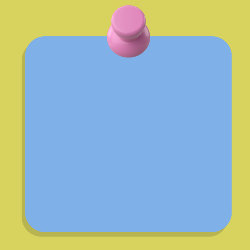A light blue sticky note with rounded corners, pinned at the top by a pink pushpin, centered on a pale yellow background. 
