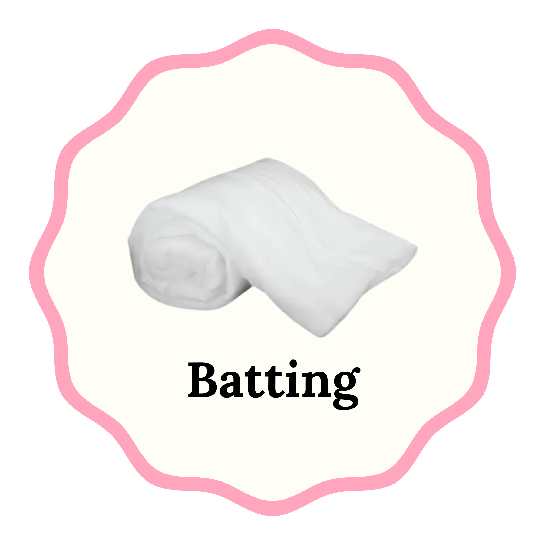 Batting Roll inside a scalloped circle with the word Batting.
